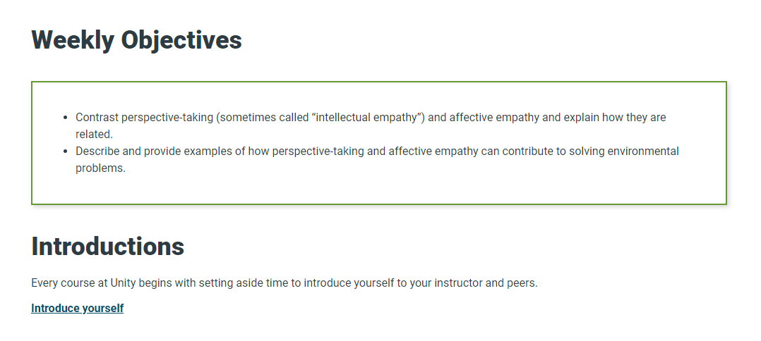 a screenshot of the week 1 objectives from EVPC 100 a screenshot of the week 1 objectives from EVPC 100